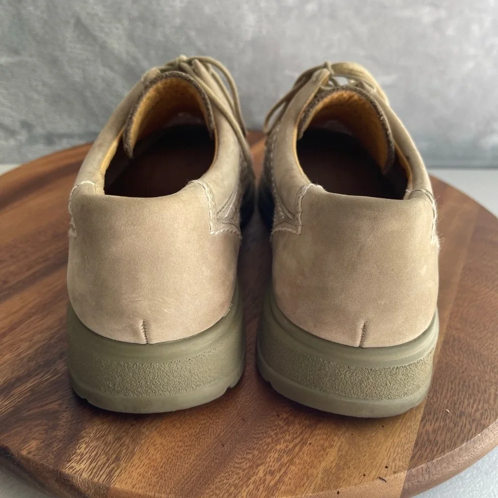 MANZ Shoes UK 7.5 G Beige Tan‎ Suede Perforated Lace Up Comfort Oxford Germany